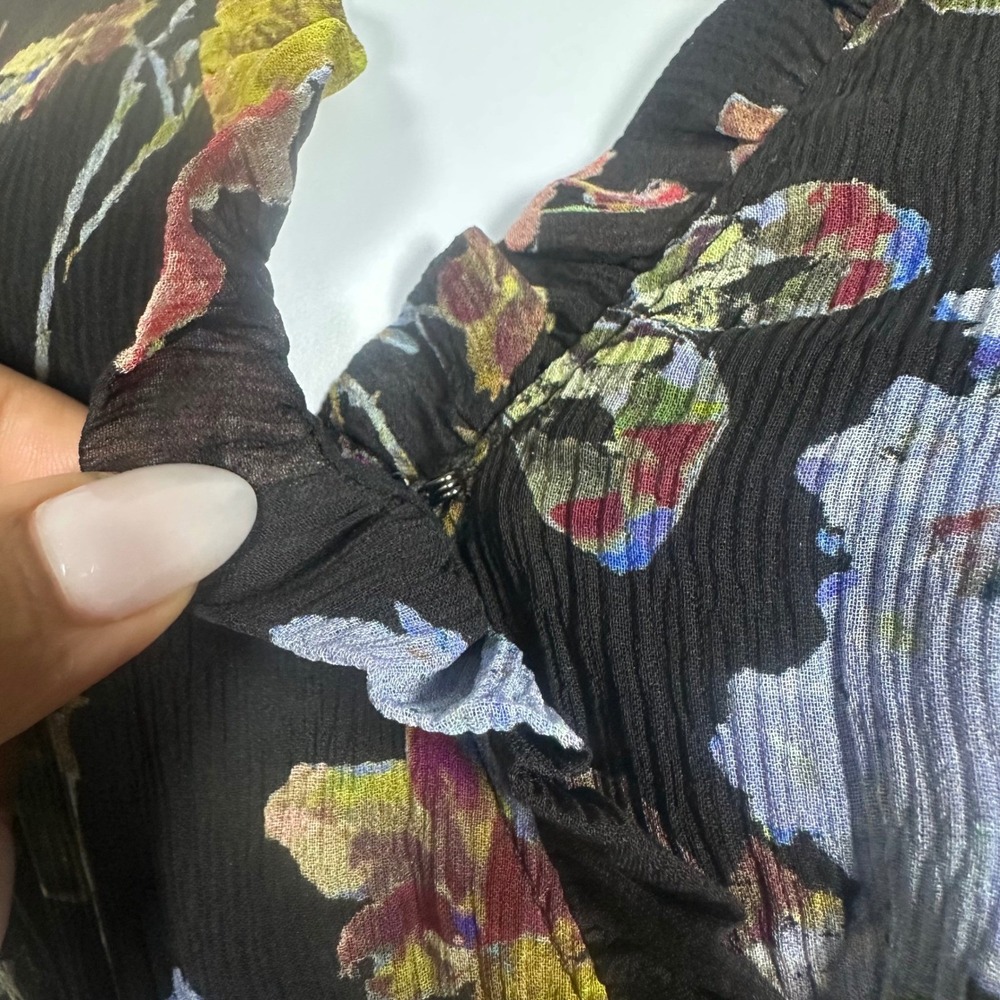 PAIGE Katharina Sleeveless Silk Chiffon Midi Dress Black‎ Floral Smocked Waist S - Picture 8 of 14